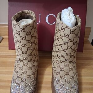 Gucci Women's Tan Boots with Crystal Accents
